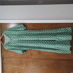 Flowy green and white long summer dress